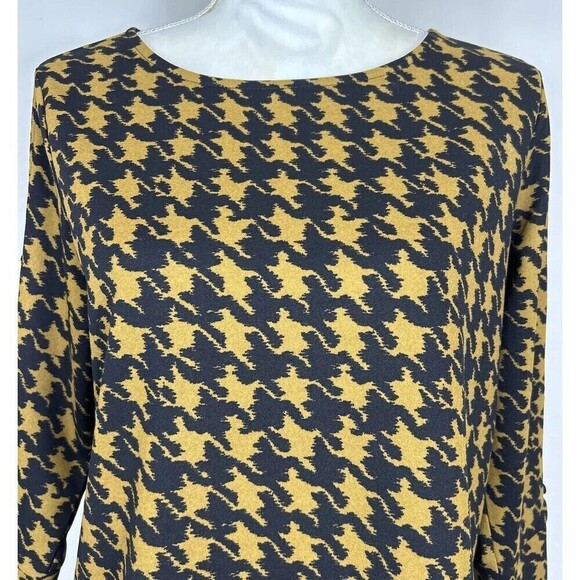 Ann Taylor Factory Gold & Black Herringbone Pattern Pullover Blouse Size M 8/10 - Picture 7 of 11
